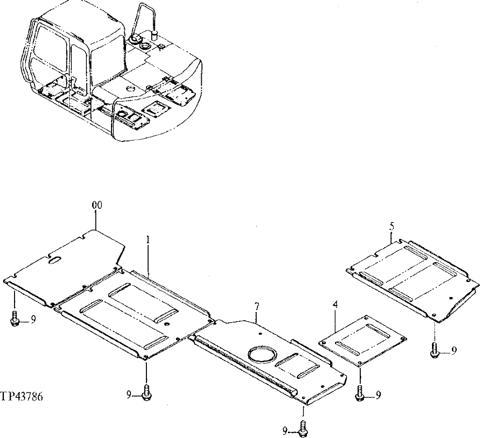 Схема запчастей John Deere 90E - 125 - Covers 1910 Hood Or Engine Enclosure