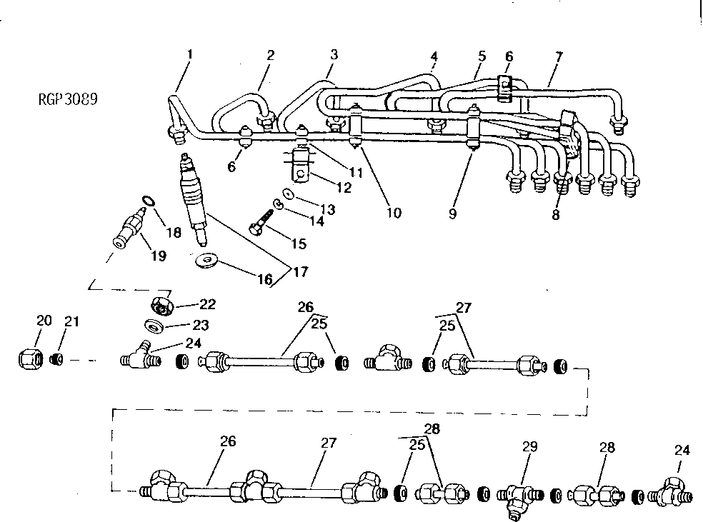 Схема запчастей John Deere 92ELC - 49 - Fuel Injection Nozzles and Lines ( - 558133) 0413 Fuel Injection System 6076AT030 6076AT030