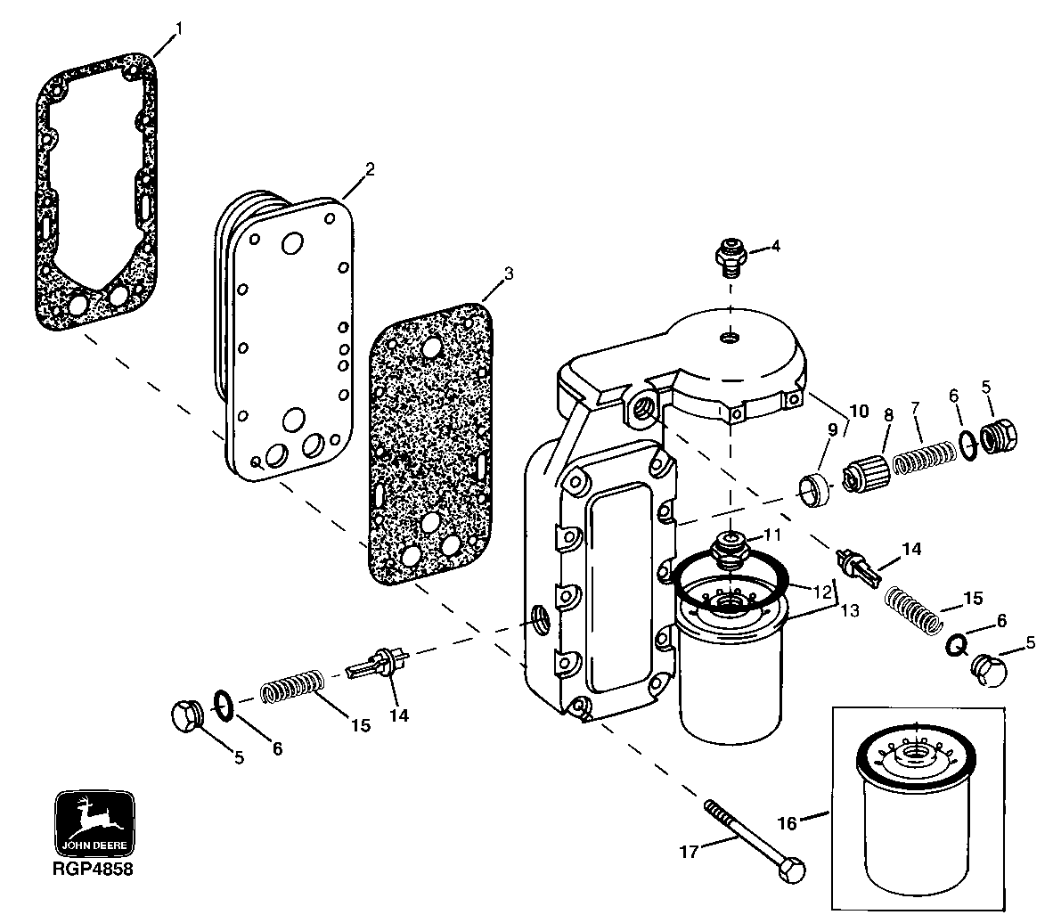 Схема запчастей John Deere 92ELC - 66 - Engine Oil Cooler / Oil Filter / Oil Filter Housing 0419 Engine Oil Cooler 6076AT030 6076AT030