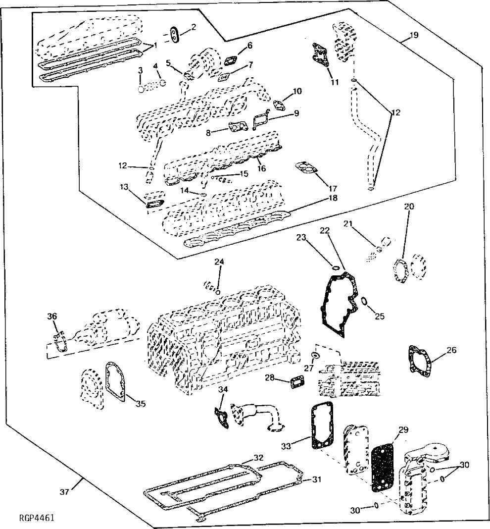 Схема запчастей John Deere 92ELC - 76 - Engine Gasket Kits (6076) 0452 Gasket Replacement Kits 6076AT030 6076AT030