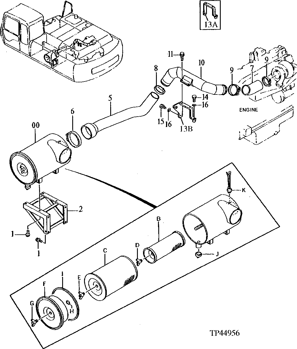 Схема запчастей John Deere 92ELC - 90 - Air Cleaner 0520 Intake System