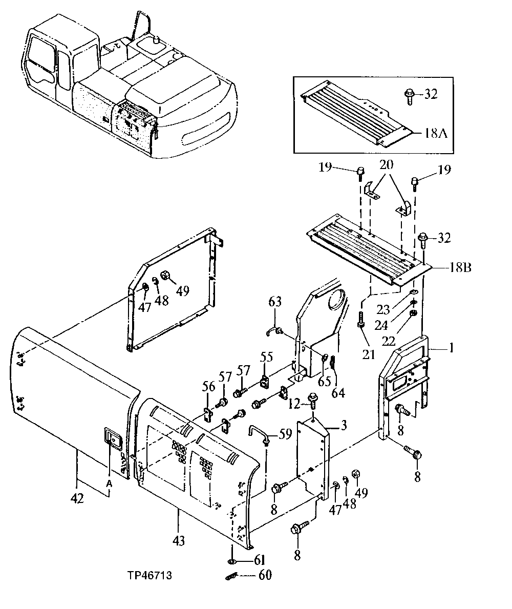 Схема запчастей John Deere 92ELC - 174 - Cooling Package Compartment Door 1910 Hood Or Engine Enclosure