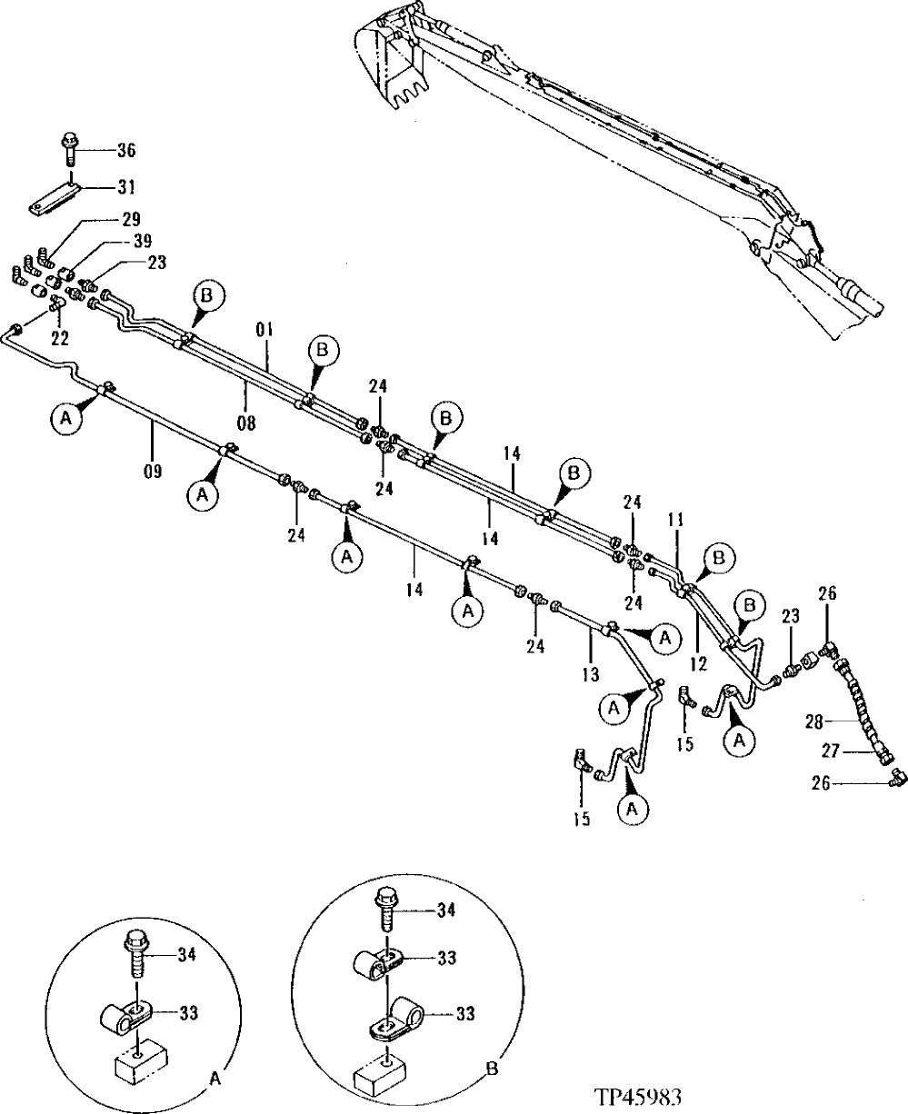 Схема запчастей John Deere 92ELC - 306 - SUPER LONG FRONT LUBRICATION PIPINGS (011000 - ) 3360 Hydraulic System