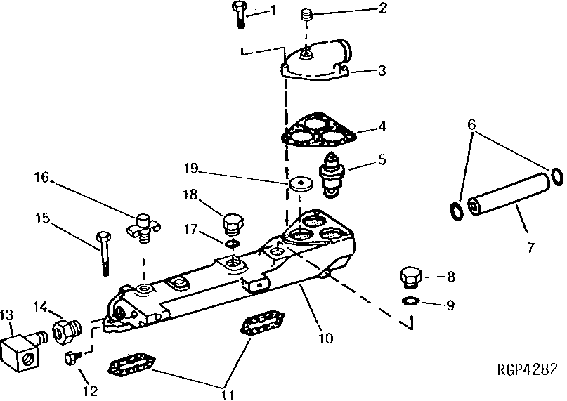 Схема запчастей John Deere 92ELC - 62 - WATER MANIFOLD AND THERMOSTAT 0418 Thermostats, Housing And Water Piping 6101AT010 6101AT010