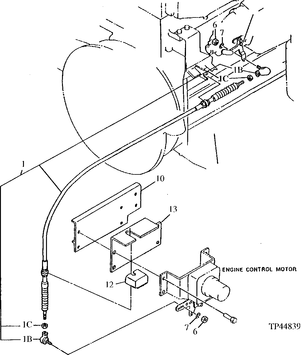 Схема запчастей John Deere 92ELC - 84 - ENGINE CONTROL CABLE 0515 Engine Speed Controls