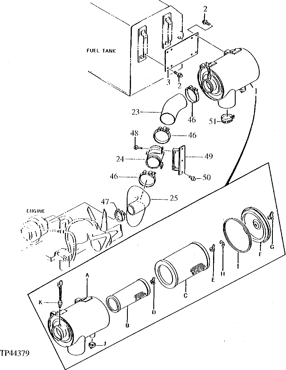 Схема запчастей John Deere 92ELC - 85 - AIR CLEANER (SN -007000) ( - 007000) 0520 Intake System