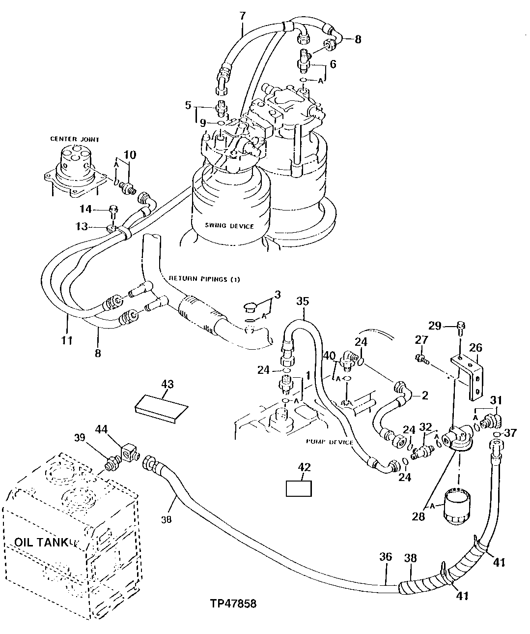 Схема запчастей John Deere 92ELC - 256 - DRAIN PIPINGS ( - 006162) 3360 HYDRAULIC SYSTEM