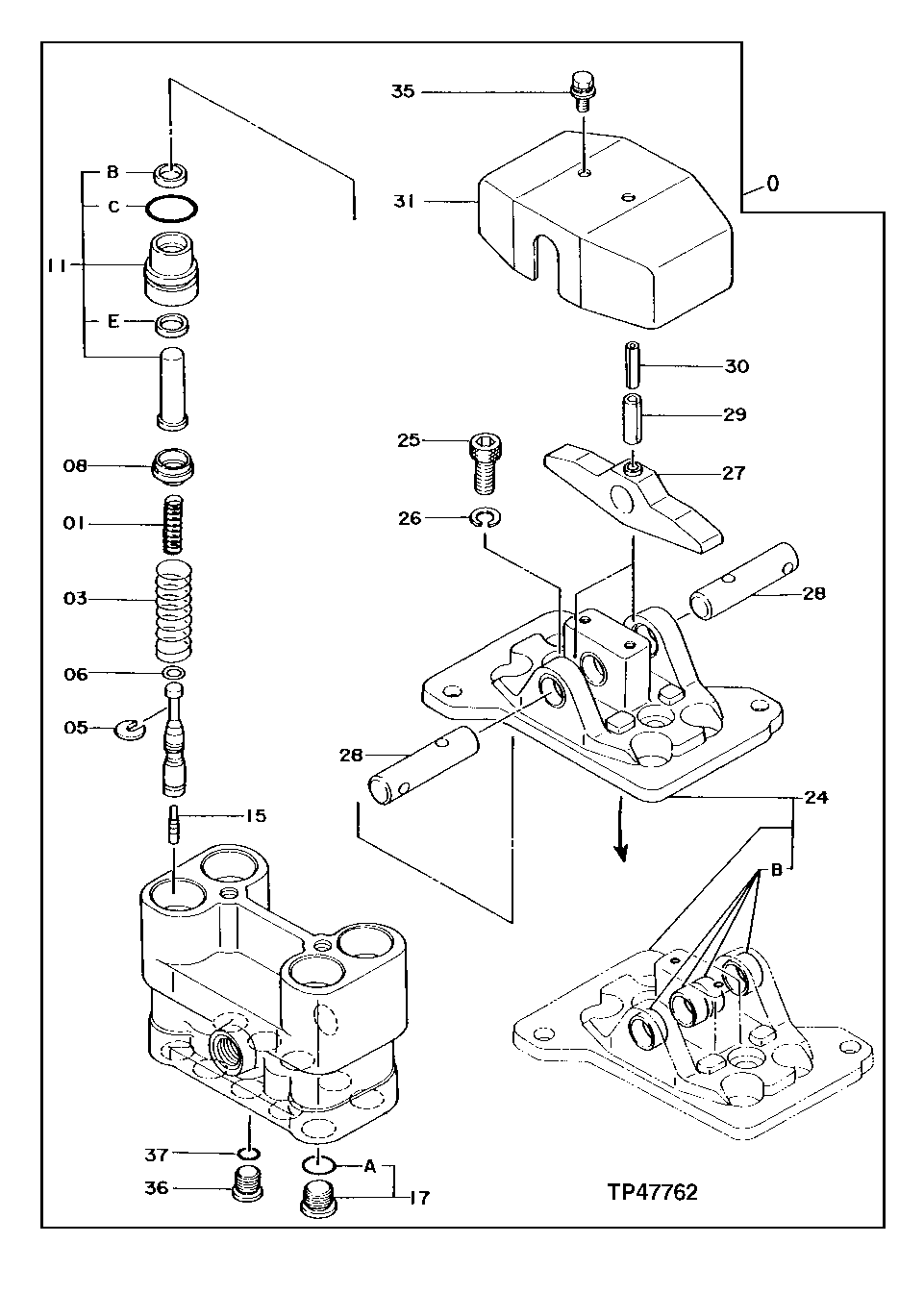 Схема запчастей John Deere 92DLC - 162 - FOOT CONTROL PILOT VALVE 3315 Controls Linkage