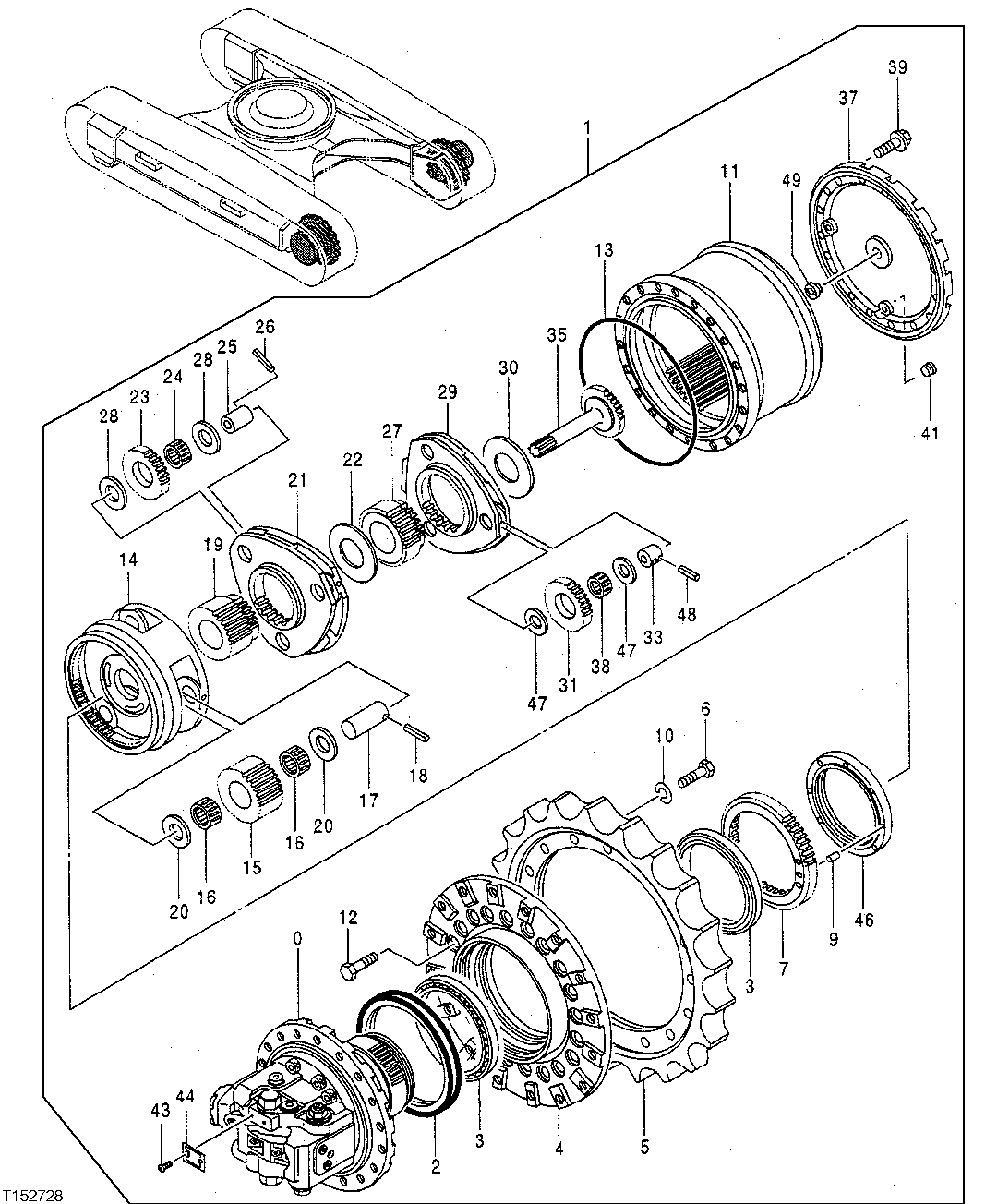 Схема запчастей John Deere 00LC - 19 - PROPEL GEARBOX COMPONENTS (16 BOLT COVER) 0260 HYDRAULIC SYSTEM