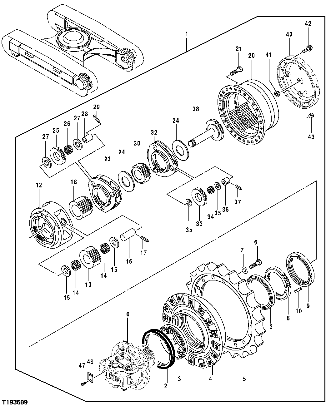 Схема запчастей John Deere 00LC - 20 - PROPEL GEAR BOX COMPONENTS (12 BOLT COVER) 0260 HYDRAULIC SYSTEM