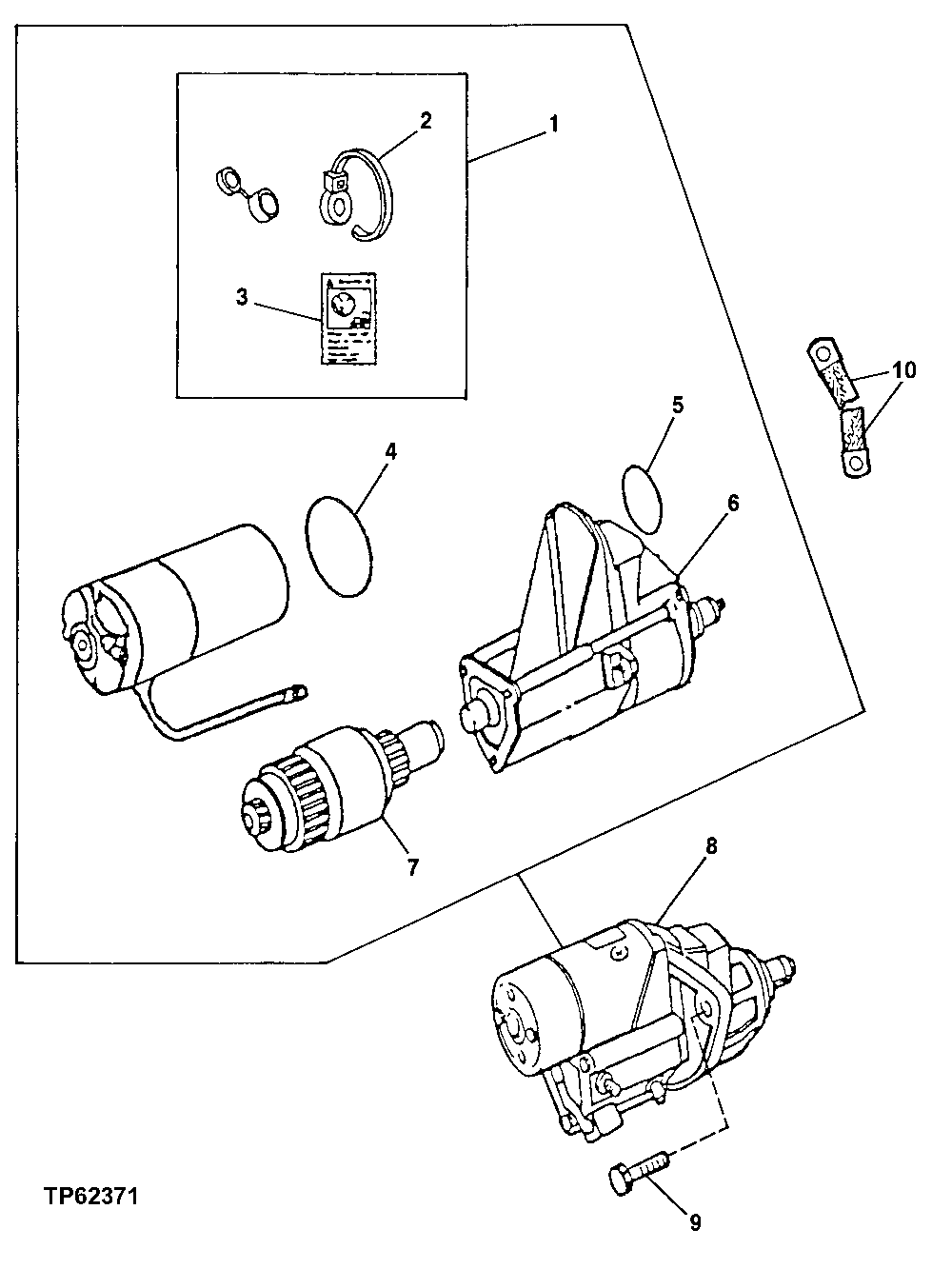 Схема запчастей John Deere 00LC - 112 - STARTER MOTOR (24 VOLT) (XXXXXX - 830633) 0422B Starting Motor And Fastenings T06068TT051 T06068TT051