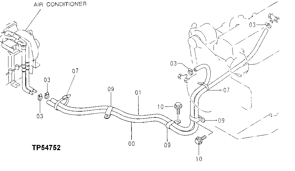 Схема запчастей John Deere 00LC - 205 - HEATER PIPINGS 1830 HEATING AND AIR CONDITIONING