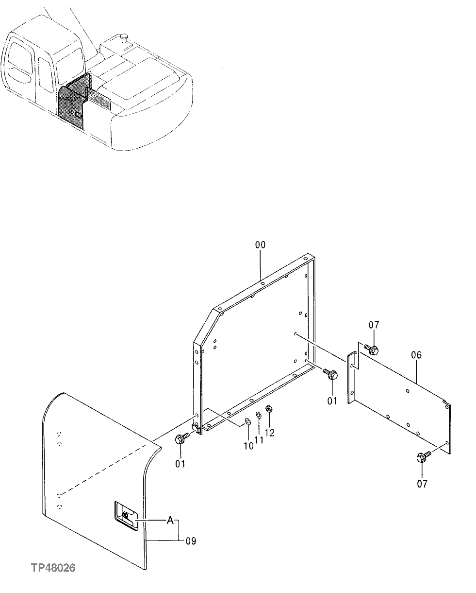 Схема запчастей John Deere 00LC - 224 - COVER 1910 HOOD OR ENGINE ENCLOSURE