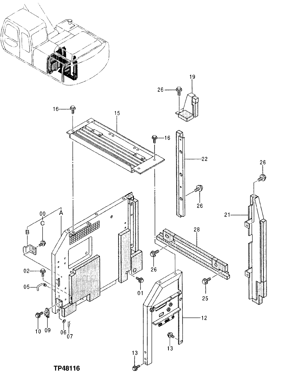 Схема запчастей John Deere 00LC - 228 - COVER 1910 HOOD OR ENGINE ENCLOSURE