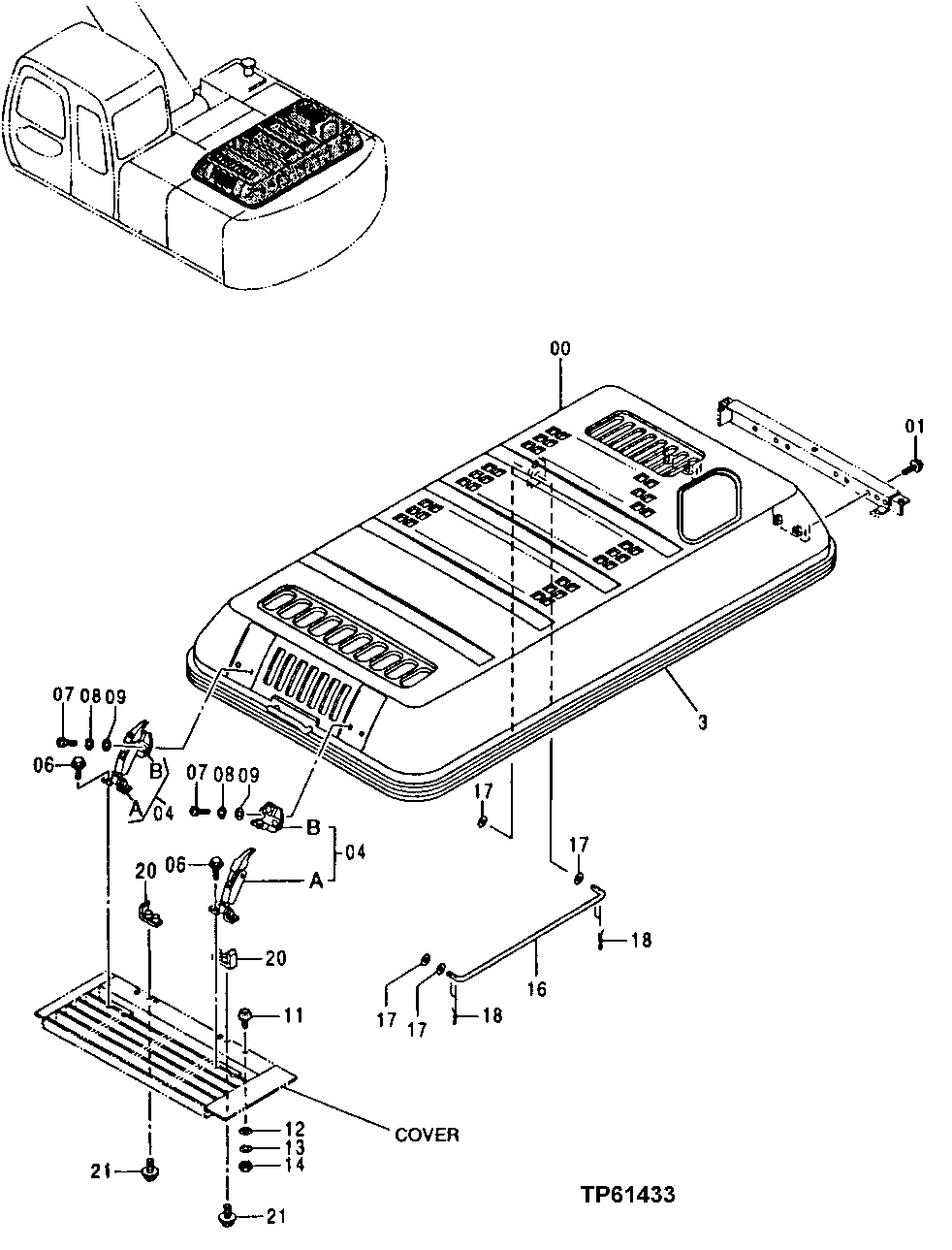 Схема запчастей John Deere 00LC - 233 - ENGINE COVER 1910 HOOD OR ENGINE ENCLOSURE