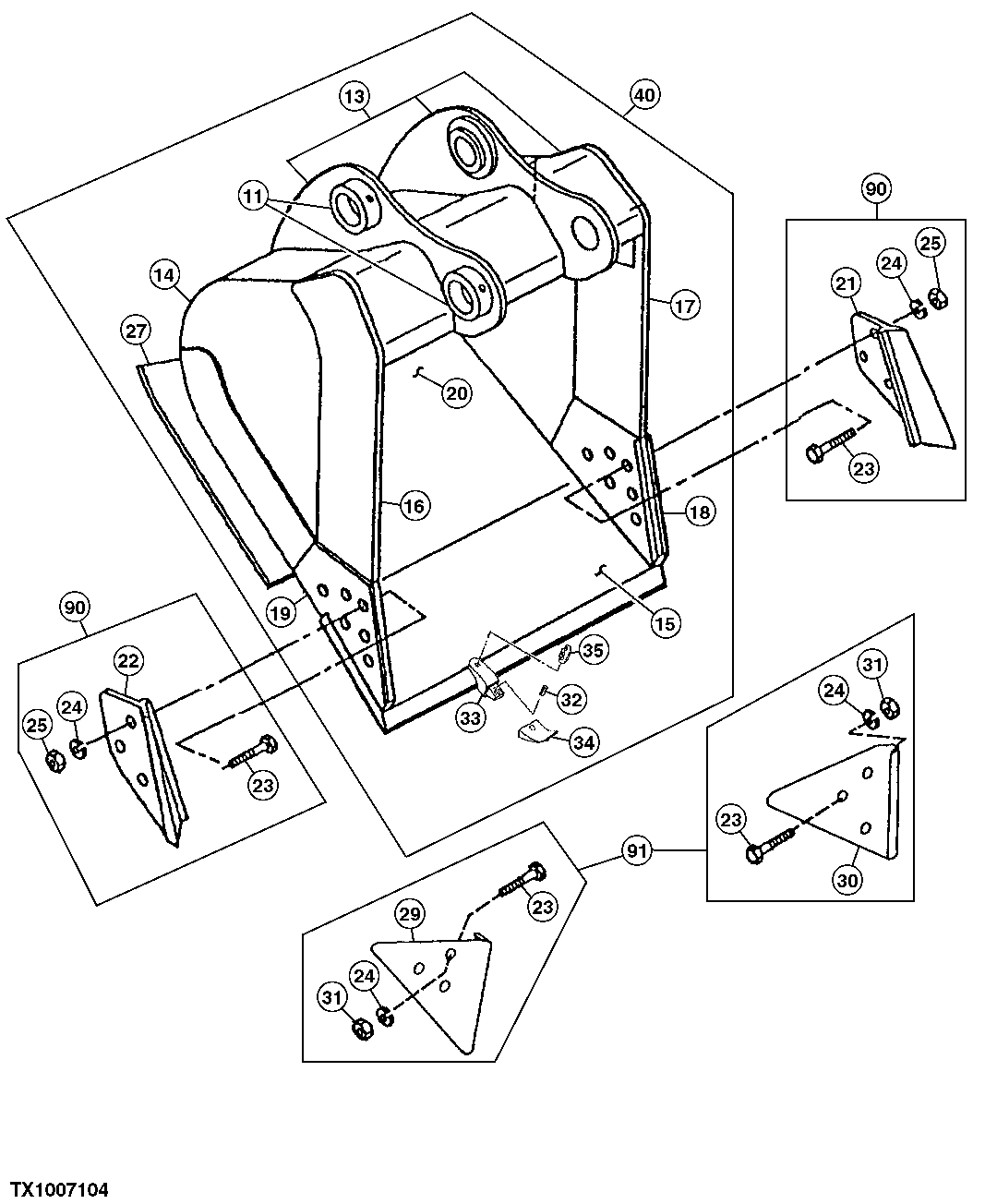 Схема запчастей John Deere 00LC - 265 - SEVERE DUTY PLATE LIP BUCKET 3302 BUCKET WITH TEETH