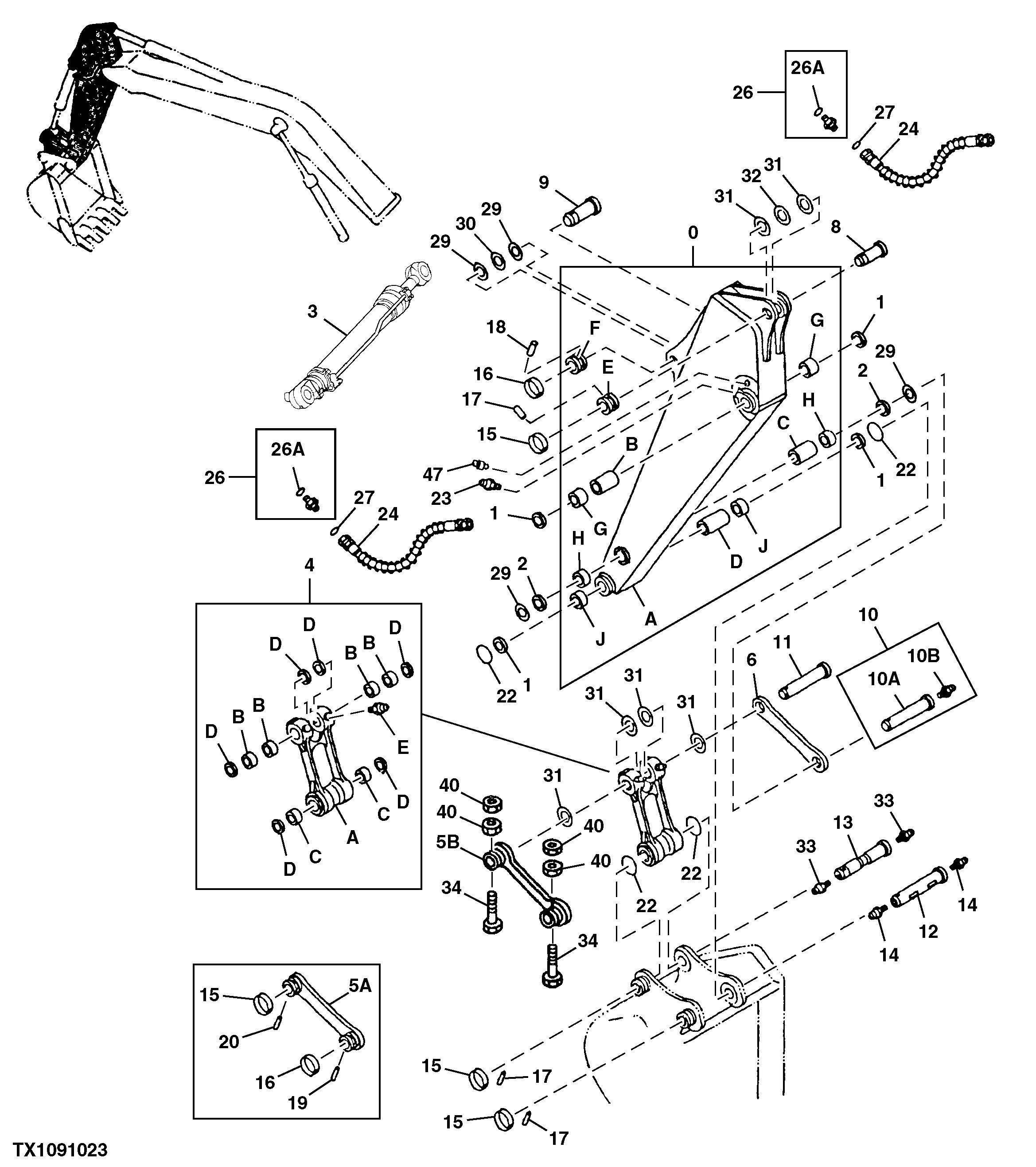 Схема запчастей John Deere 00LC - 300 - Replacement Standard Arm 2.91 m. (9 ft. 7 in.) 3340 BACKHOE AND EXCAVATOR FRAMES