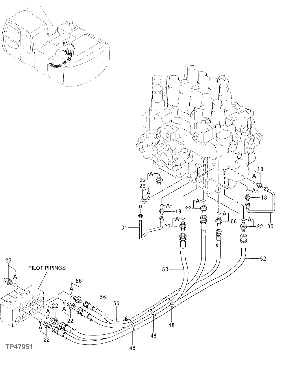 Схема запчастей John Deere 00LC - 330 - PILOT PIPINGS 3360 HYDRAULIC SYSTEM