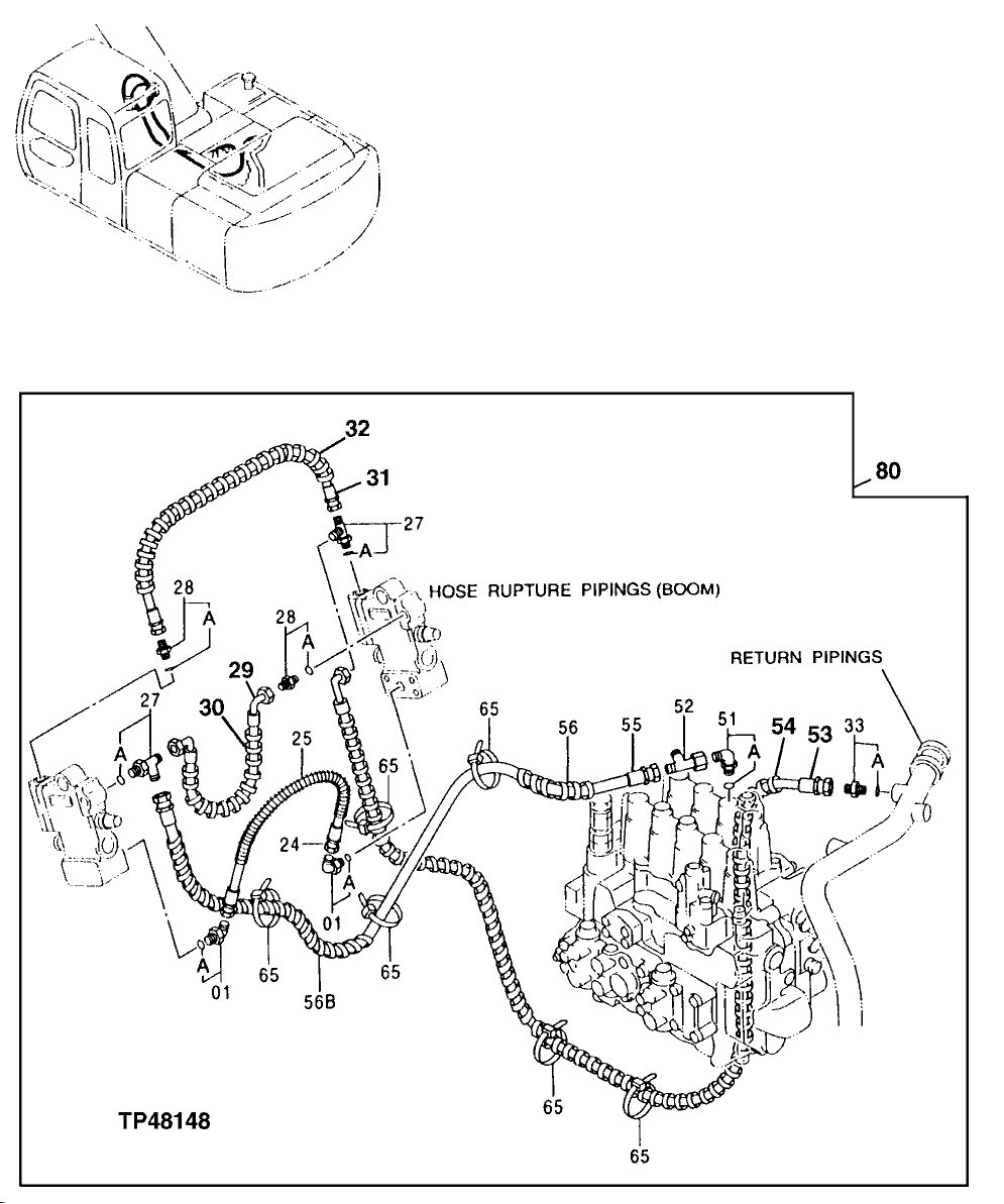 Схема запчастей John Deere 00LC - 353 - LOAD LOWERING VALVE BOOM PIPINGS 3360 HYDRAULIC SYSTEM