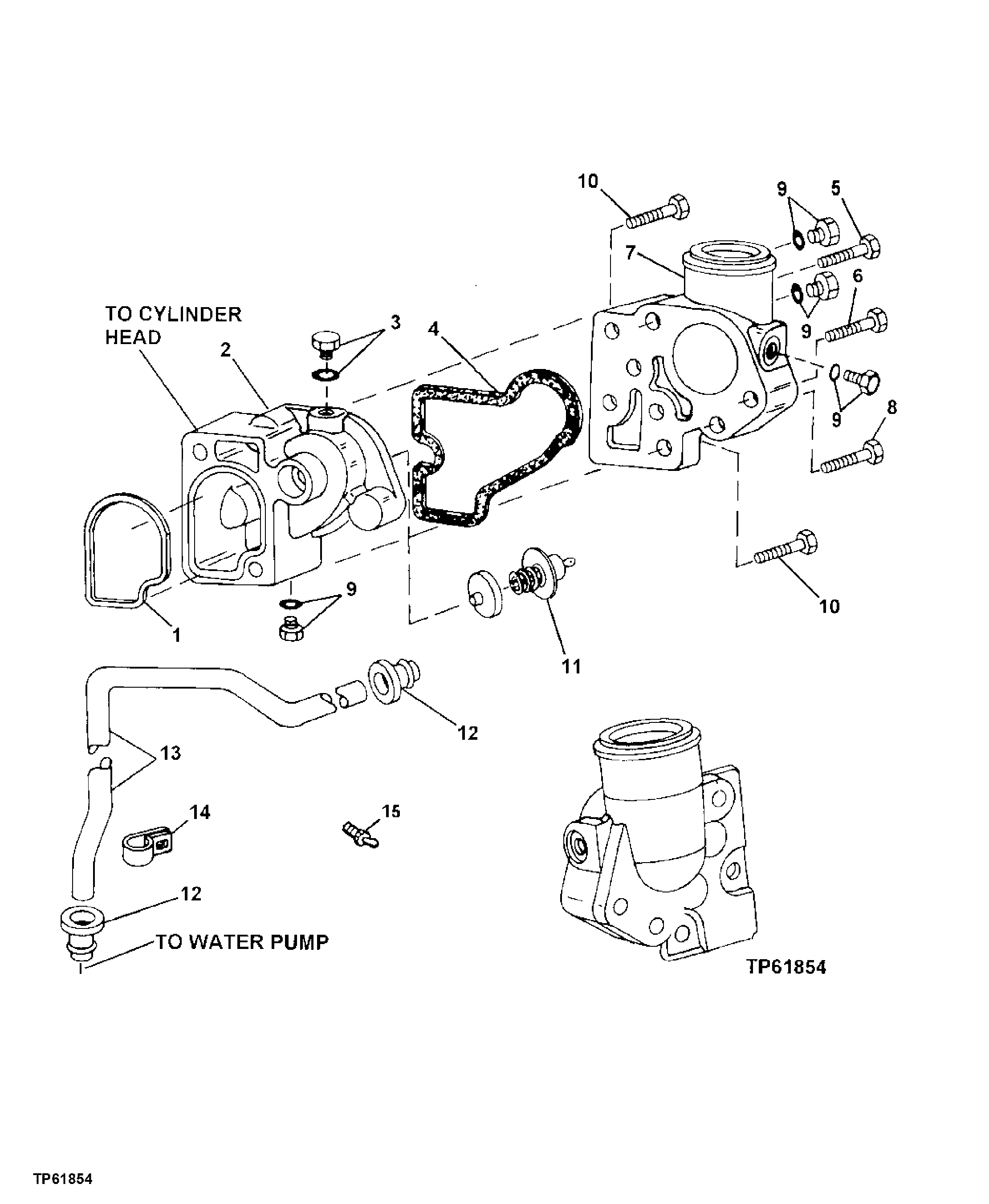 Схема запчастей John Deere 20 - 107 - THERMOSTAT / COVER (SINGLE THERMOSTAT) ( - 804732) 0400B Engine T04045TT052 ( - 804732) T04045TT052