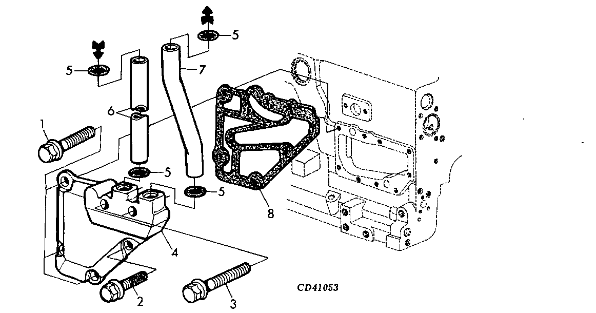 Схема запчастей John Deere 20 - 140 - OIL COOLER ADAPTER AND TUBES PE4045TP051(ESN 026620-151708) (026620 - 151708) 0400C PE4045TP051 (ESN 026620-151708) - 120 EXCAVATOR PE4045TP051 (026620 - 151708) PE4045TP051