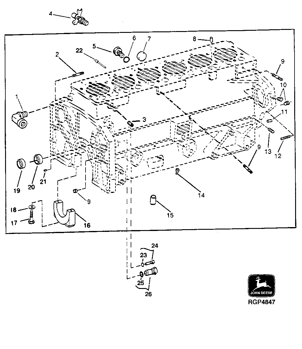 Схема запчастей John Deere 50LC - 26 - Cylinder Block Fittings 0404 Cylinder Block 6101AT010 6101AT010
