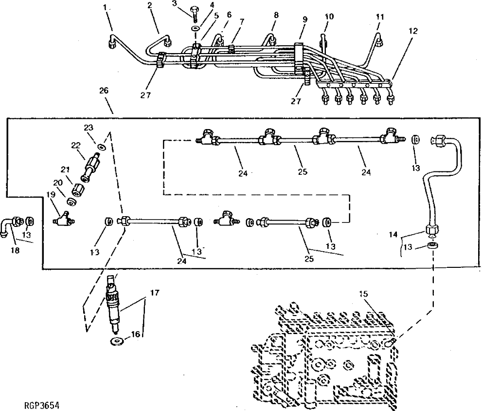 Схема запчастей John Deere 50LC - 42 - Fuel Injection Nozzles / Fuel Lines 0413 Fuel Injection System 6101AT010 6101AT010