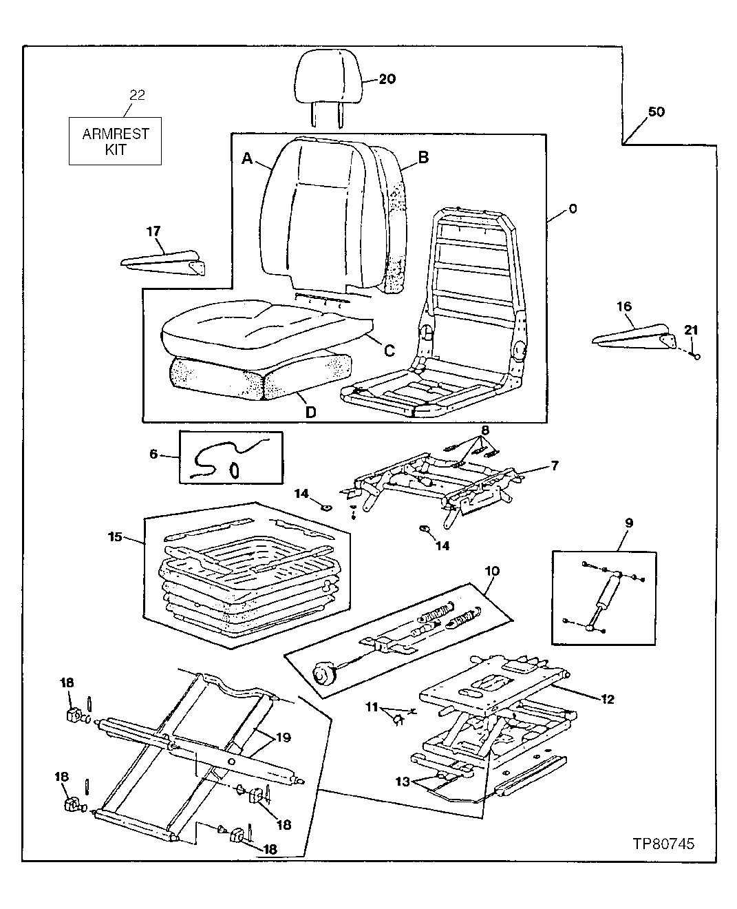 Схема запчастей John Deere 50LC - 147 - Seat Assembly (Original) 1821 Seat And Seat Belts