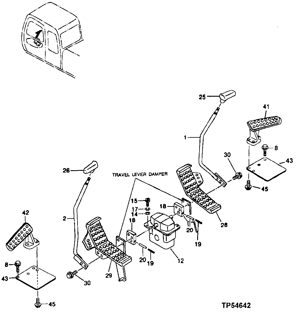 Схема запчастей John Deere 50LC - 234 - Travel Pilot Control Valve, Levers and Pedals 3315 Control Linkage