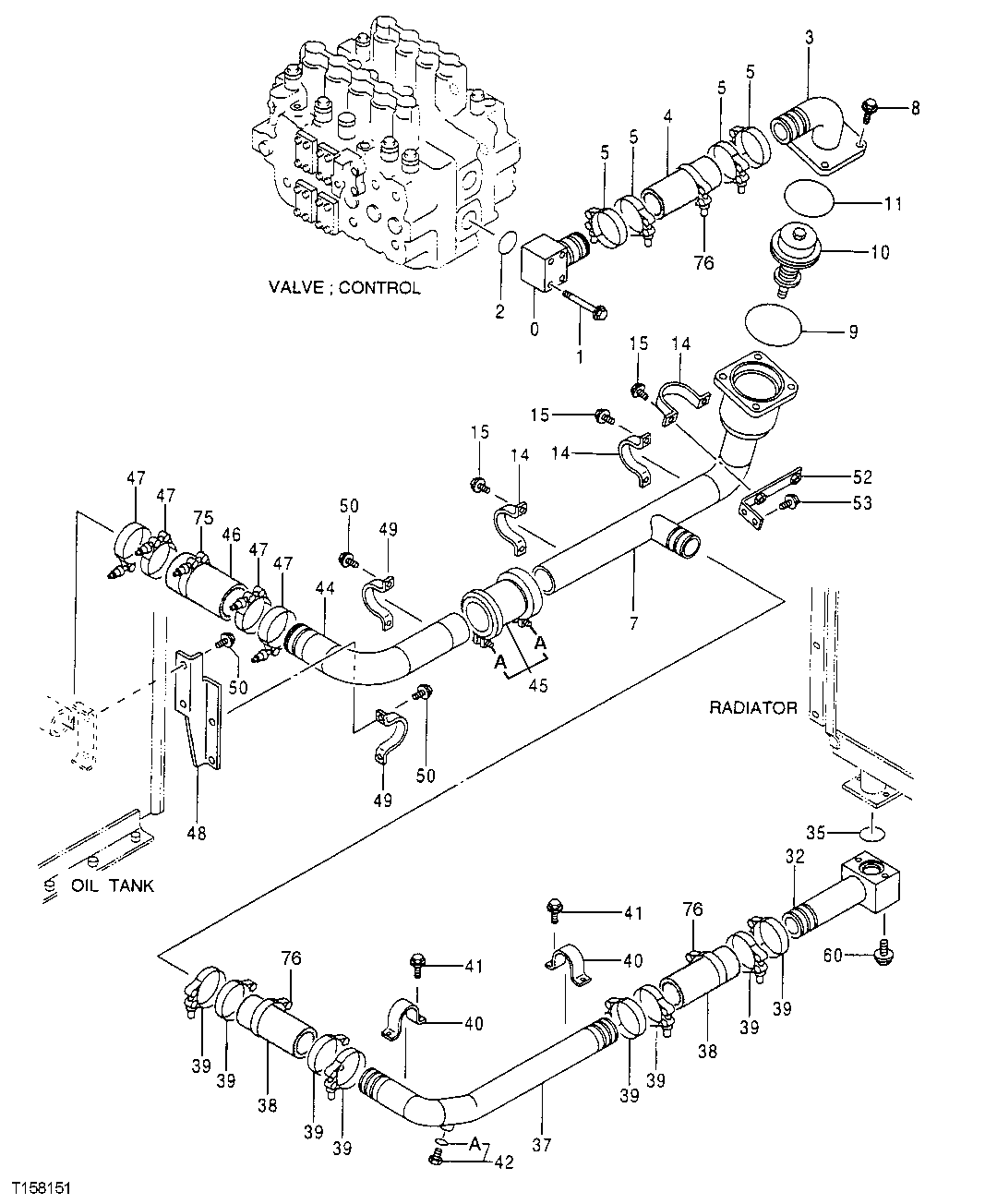 Схема запчастей John Deere 50LC - 270 - Return Lines (Control Valve) 3363 Lines, hoses and fittings