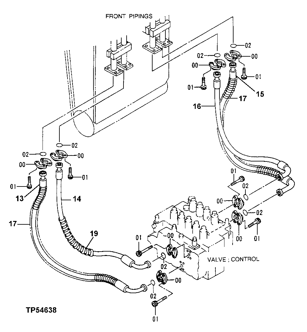 Схема запчастей John Deere 50LC - 275 - Control Valve Lines 3363 Lines, hoses and fittings
