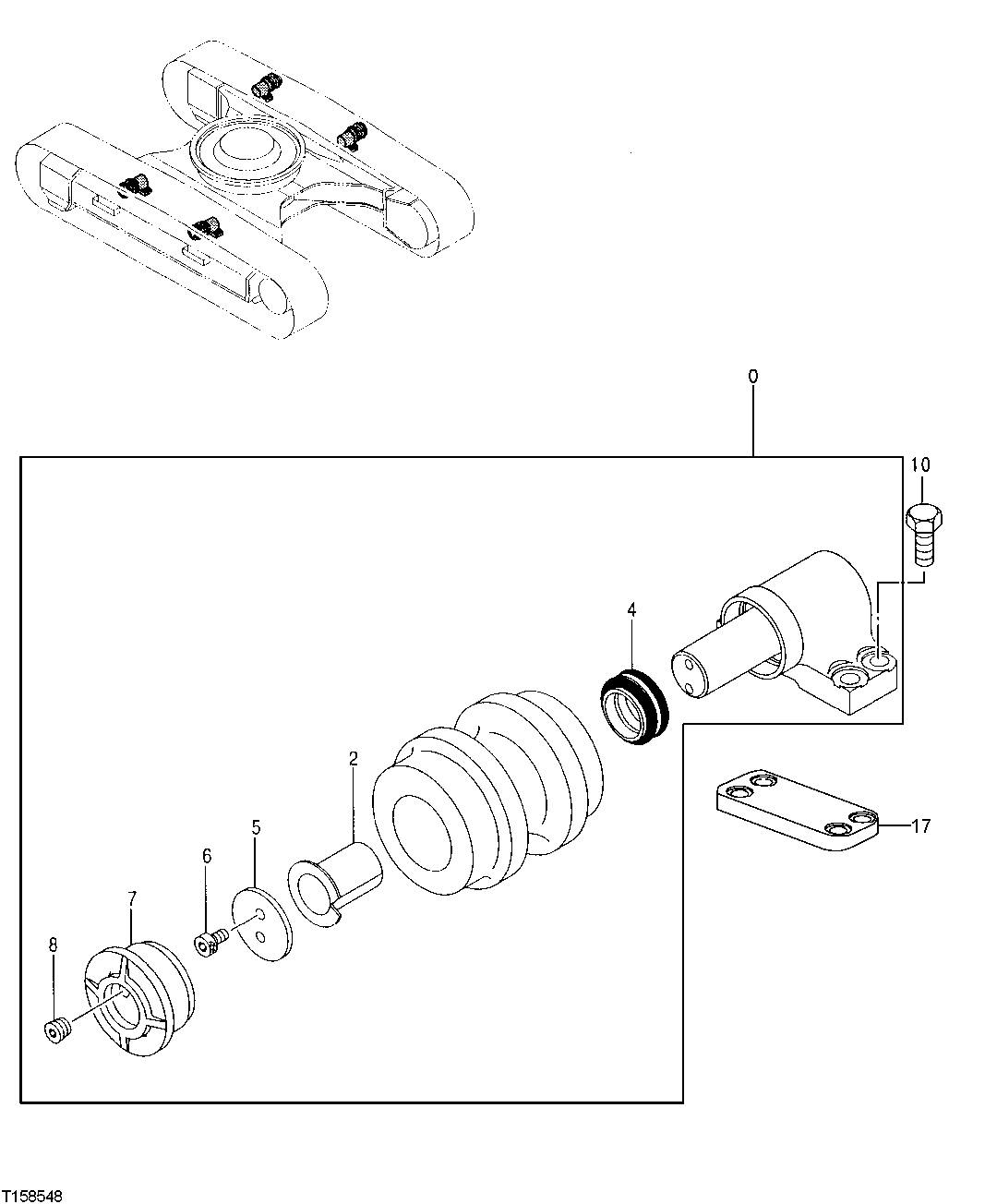 Схема запчастей John Deere 30LC - 7 - Upper Roller ( - 600000) 0130 Track Systems