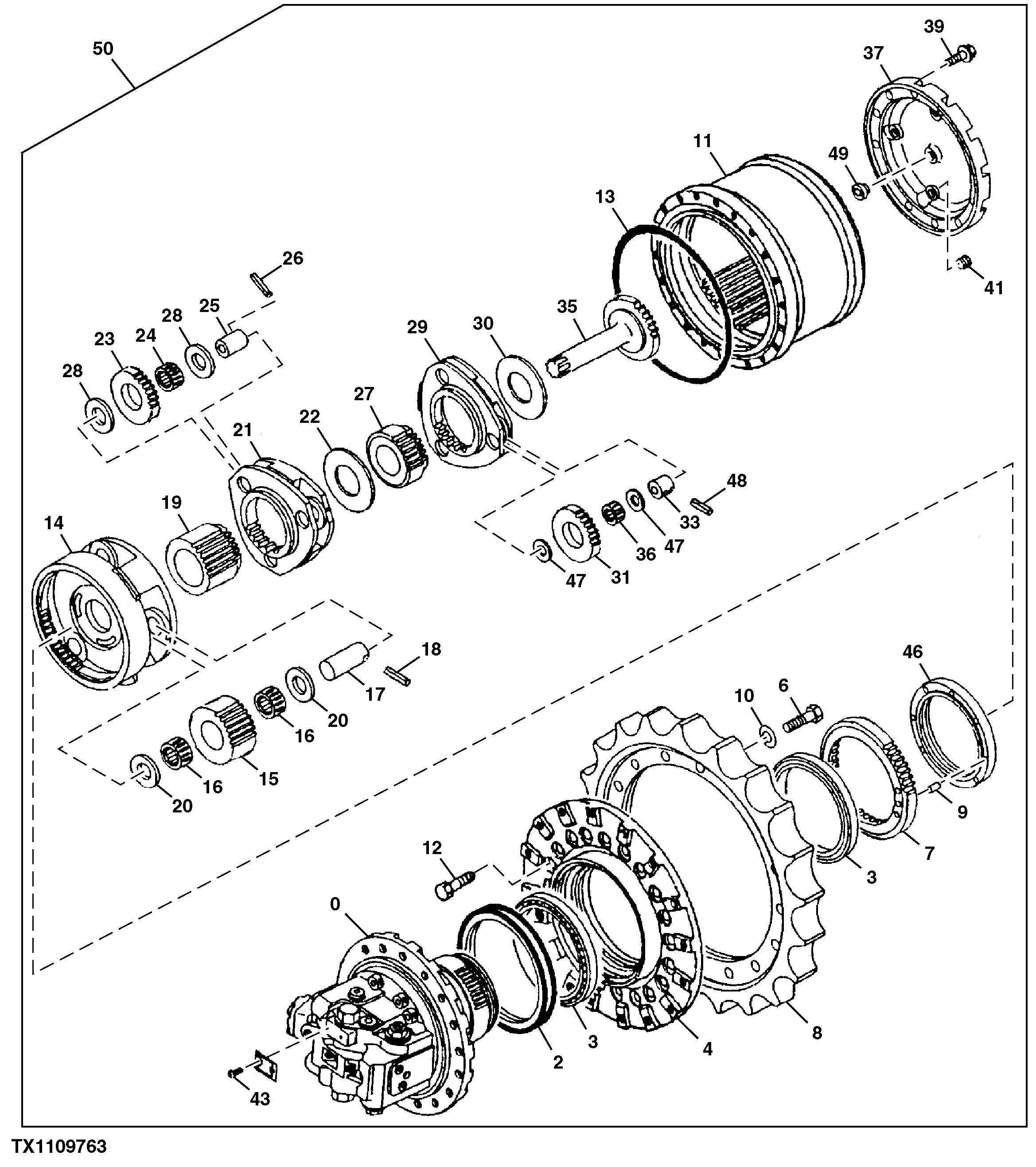 Схема запчастей John Deere 30LC - 15 - Travel Device 0260 Axles, Differentials & Suspension Systems