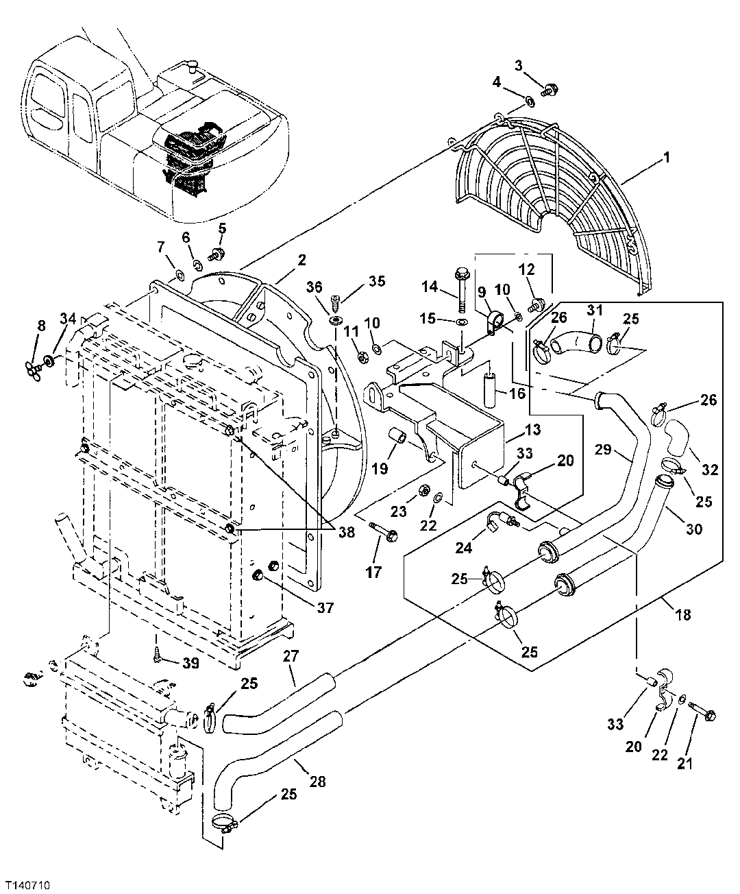 Схема запчастей John Deere 30LC - 119 - Radiator Hoses and Fan Shroud 0510 Engine Cooling Systems