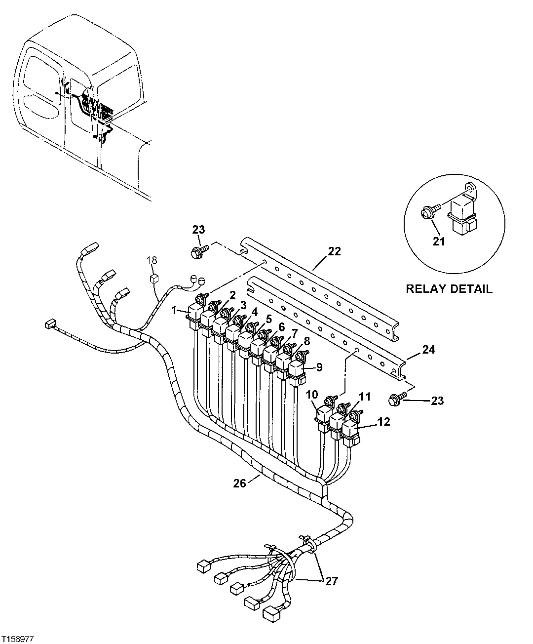 Схема запчастей John Deere 70LC - 95 - Instrument Panel Relays 1674 Wiring Harness And Switches
