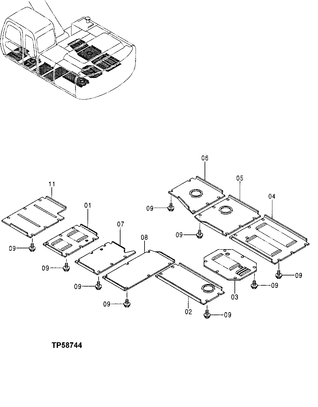 Схема запчастей John Deere 70LC - 171 - Under Cover 1910 Hood Or Engine Enclosure