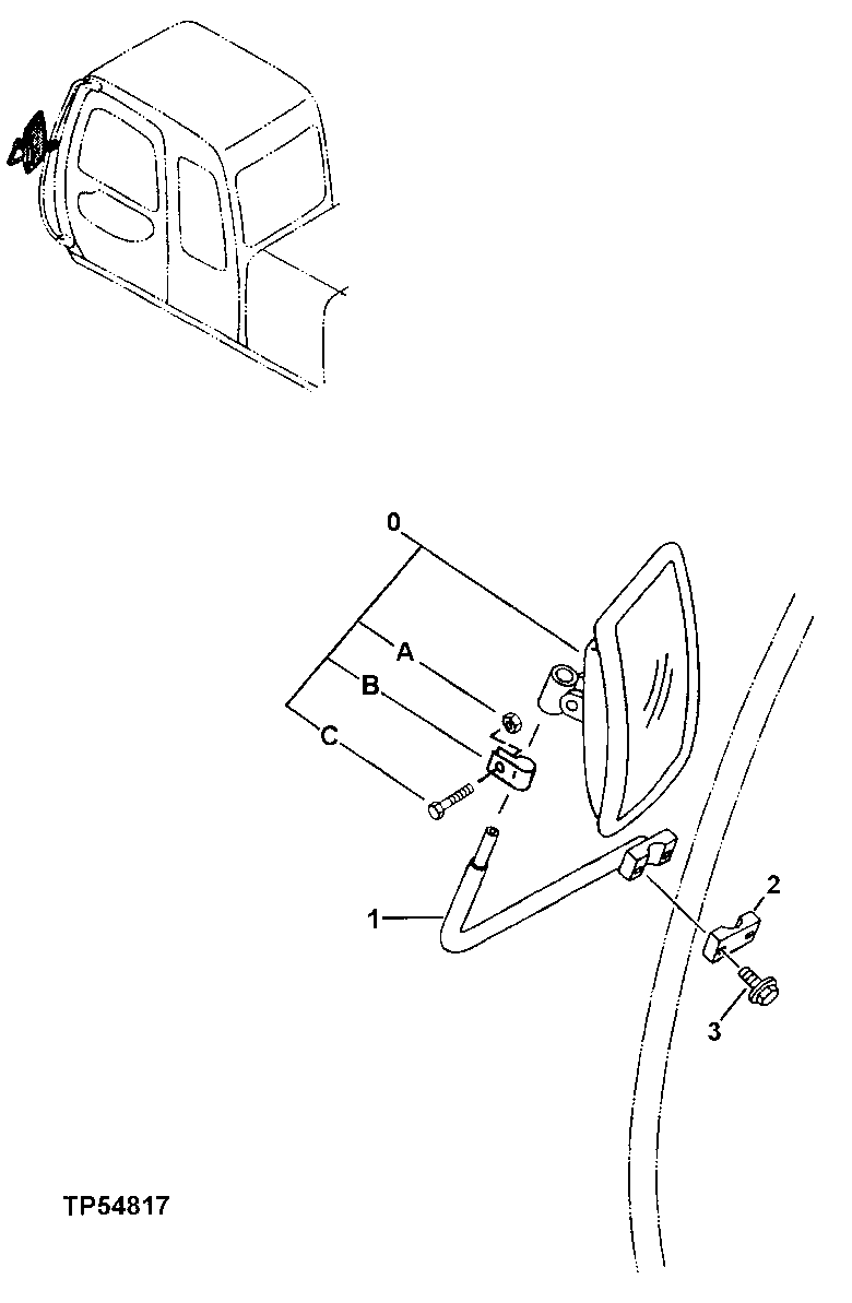 Схема запчастей John Deere 70LC - 173 - Left Rear View Mirror 2002 Mirror