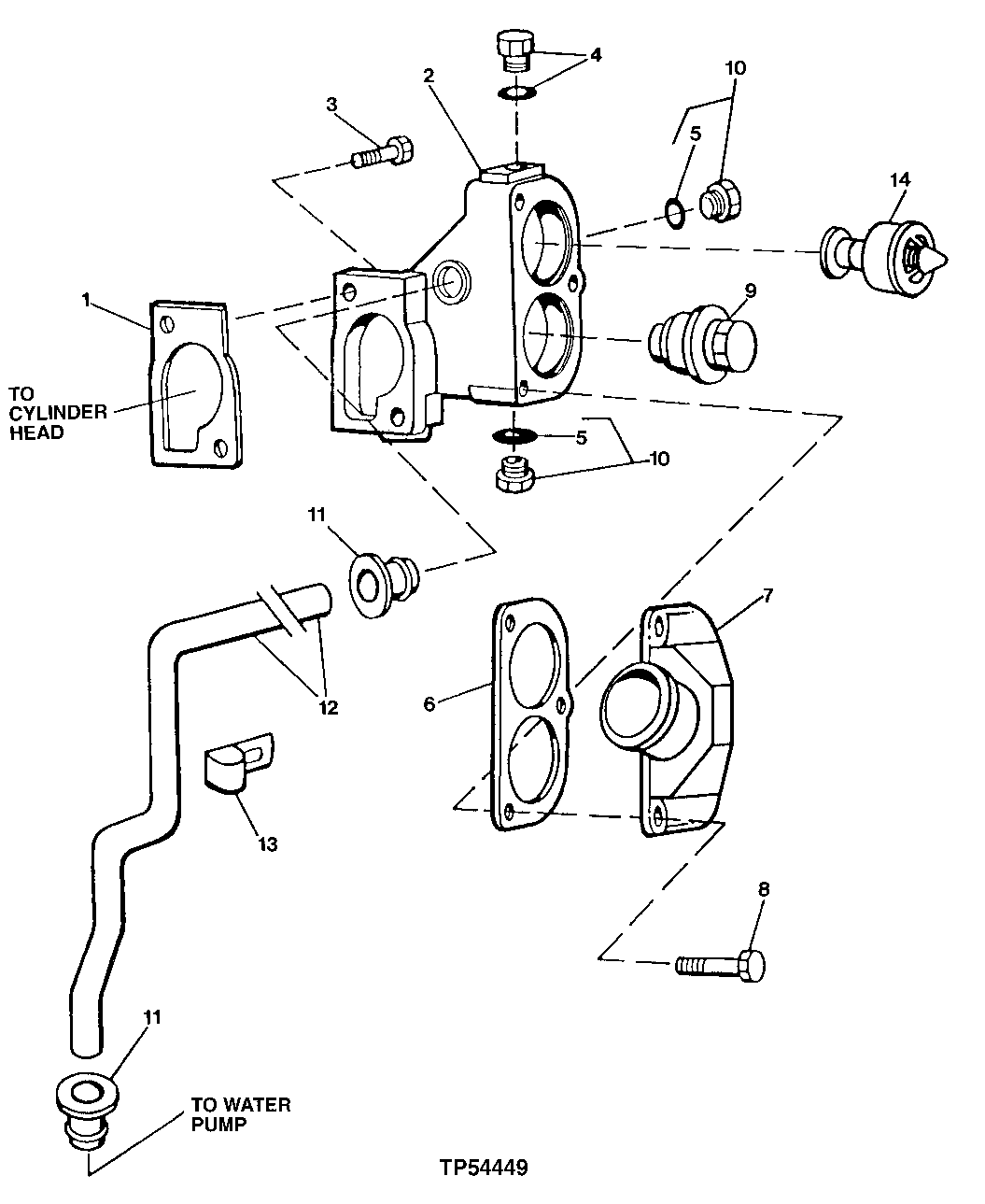 Схема запчастей John Deere 60LC - 112 - Thermostat Housing, Thermostat and Cover (709640 - 801836) 0418B Thermostats, Housing & Water Piping 4045TT055 4045TT055