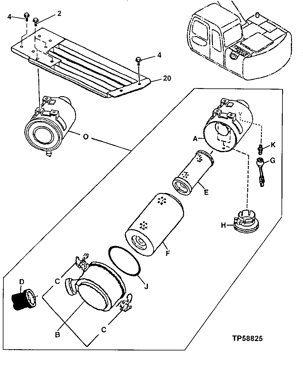 Схема запчастей John Deere 60LC - 136 - Air Cleaner 0520 Intake System