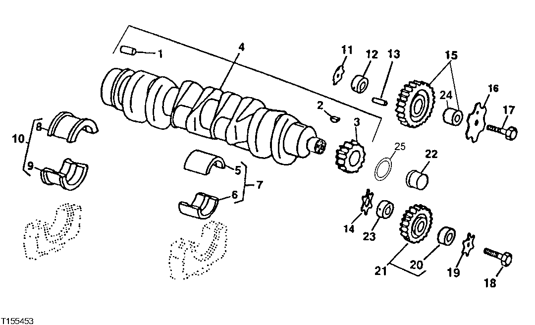 Схема запчастей John Deere 10 - 67 - Crankshaft, Gear and Main Bearings (704562 - 803026) 0401B Crankshaft And Main Bearing 4045TT054 4045TT054