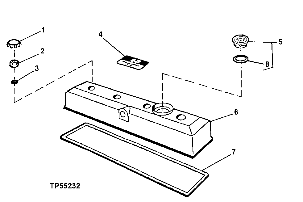 Схема запчастей John Deere 10 - 70 - Rocker Arm Cover (704562 - 803026) 0402B Camshaft And Valve Actuating Means 4045TT054 4045TT054