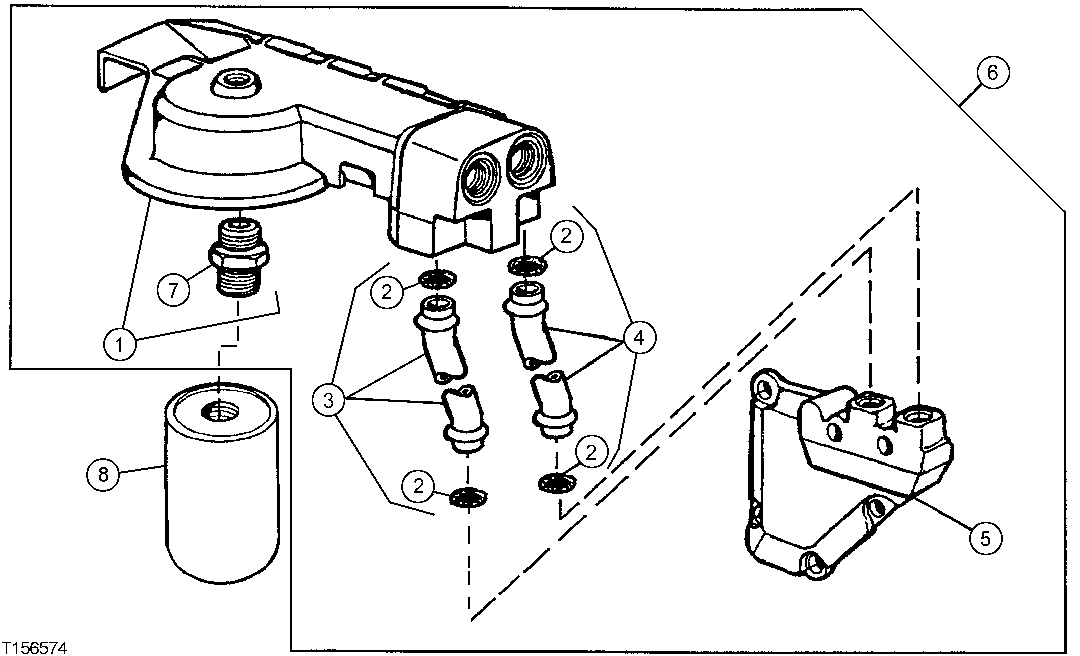 Схема запчастей John Deere 10 - 79 - REPLACEMENT ENGINE OIL FILTER HEADER KIT (T04045TT054) (ESN 704562-803026) (704562 - 803026) 0407B Engine Oiling System 4045TT054 4045TT054