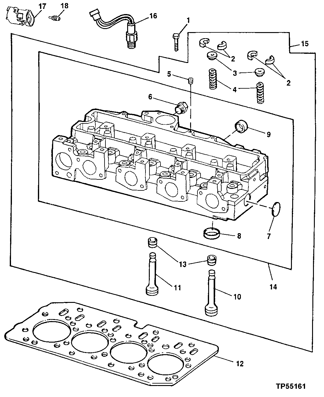 Схема запчастей John Deere 10 - 85 - Engine Cylinder Head, Head Gasket, Valve Springs and Valves (704562 - 803026) 0409B Cylinder Head and Valves 4045TT054 4045TT054