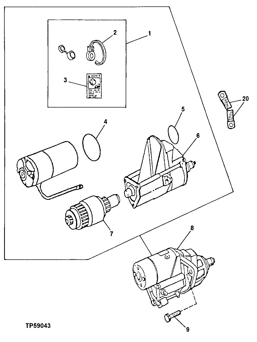 Схема запчастей John Deere 10 - 103 - Starter Motor (704562 - 803026) 0422B Starting Motor And Fastenings 4045TT054 4045TT054