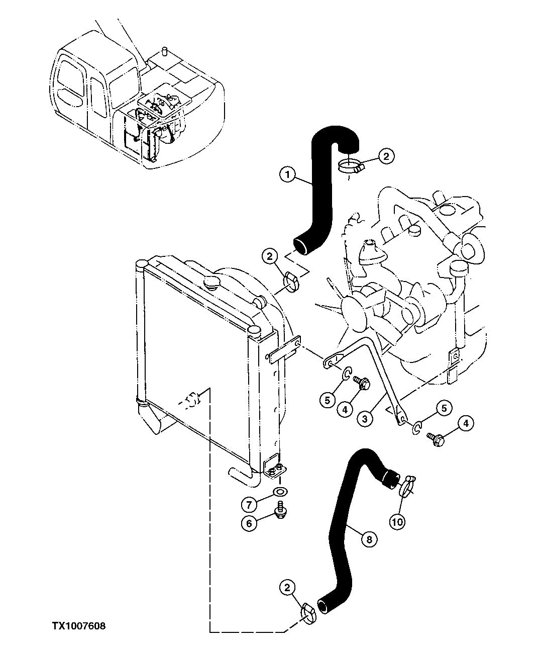 Схема запчастей John Deere 10 - 117 - Radiator Hoses and Mounting 0510 Engine Cooling Systems