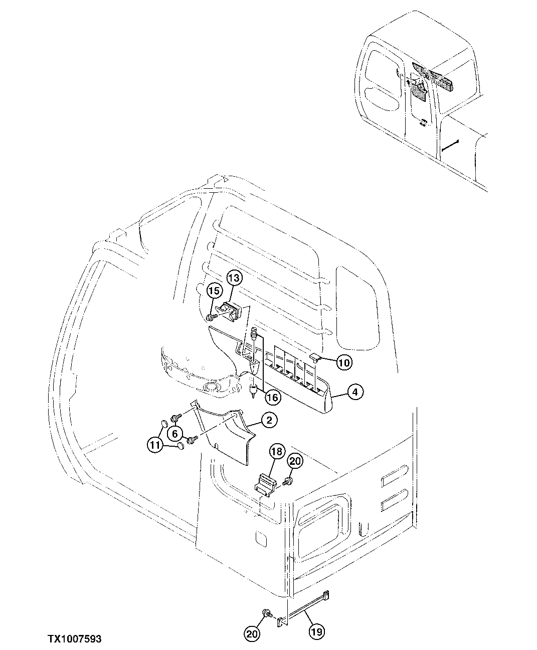 Схема запчастей John Deere 10 - 169 - Cab Inside Right Cover 1810 Operator Enclosure