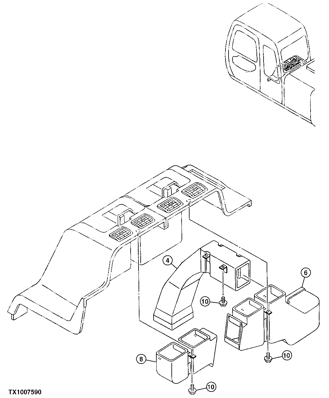 Схема запчастей John Deere 10 - 187 - Air Duct 1830 Heating & Air Conditioning