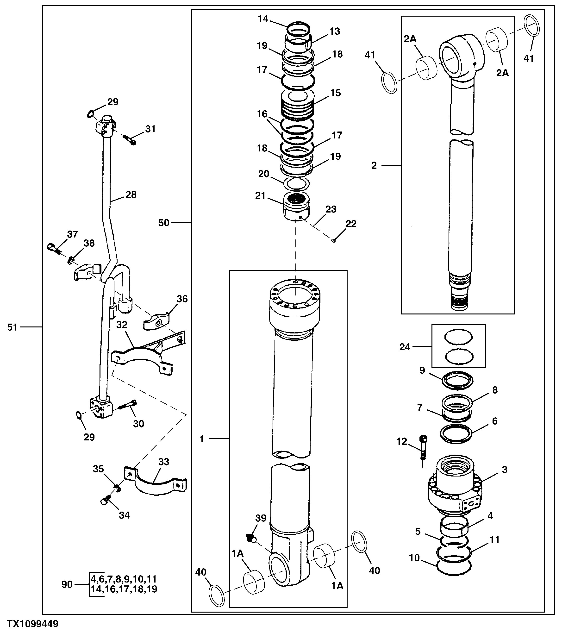 Схема запчастей John Deere 10 - 291 - Left Boom Cylinder 3360 Hydraulic System