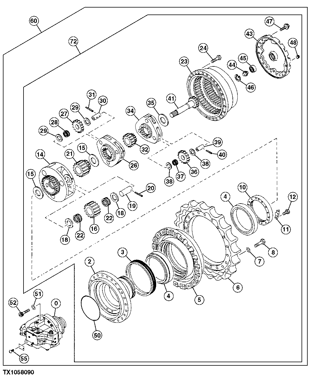 Схема запчастей John Deere 30LC/370 - 19 - Travel Device 0260 Axles, Diff. & Susp. Sys. Hyd. (Incl. Fwd)