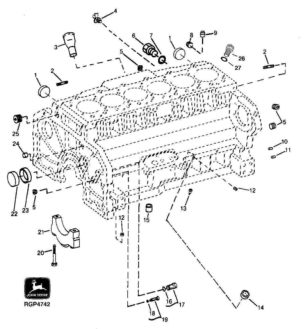 Схема запчастей John Deere 30LC/370 - 45 - CYLINDER BLOCK FITTINGS 0400 Engine 6081HT001-RG26768 6081HT001